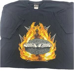 VTG Victory Motorcycles Men’s Shirt XL Navy Blue Flaming Logo Graphic Tee Biker